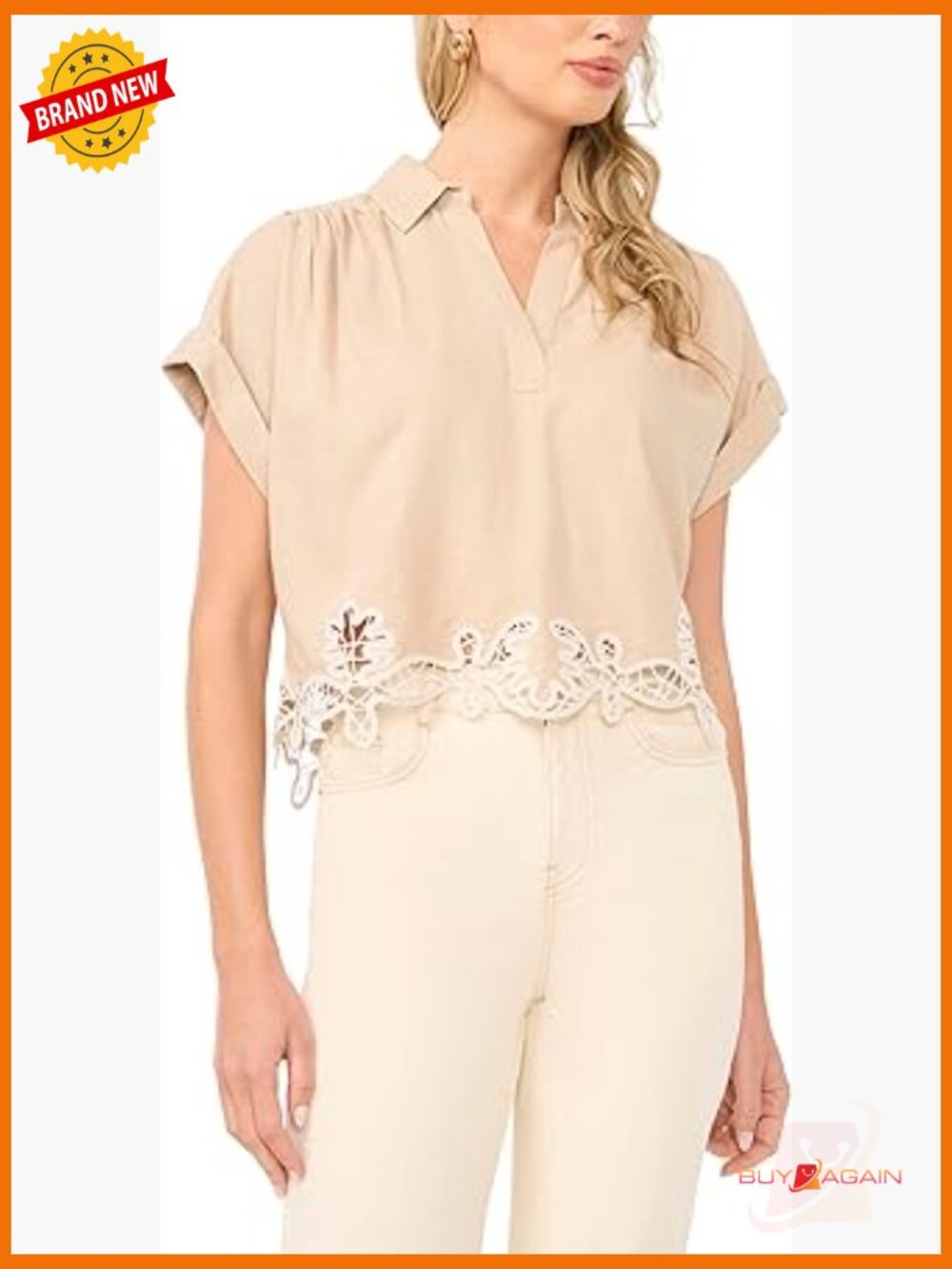Short Sleeve Collared Blouse Regular Fit Cotton Work Casual Top